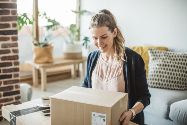 smiling customer parcel