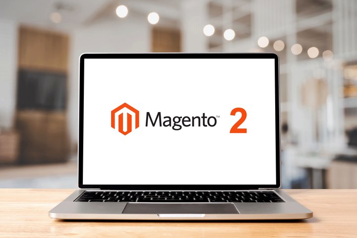 Magento 2 logo on laptop showcasing one of our integration platforms.