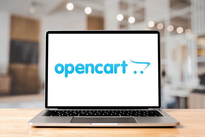 Opencart  logo on laptop showcasing one of our integration platforms.