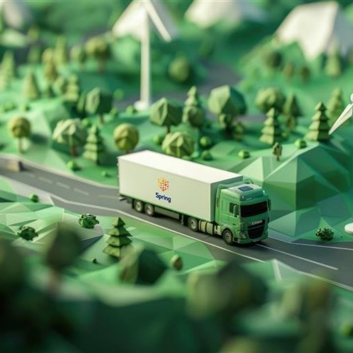 Green Spring GDS truck on a stylized landscape